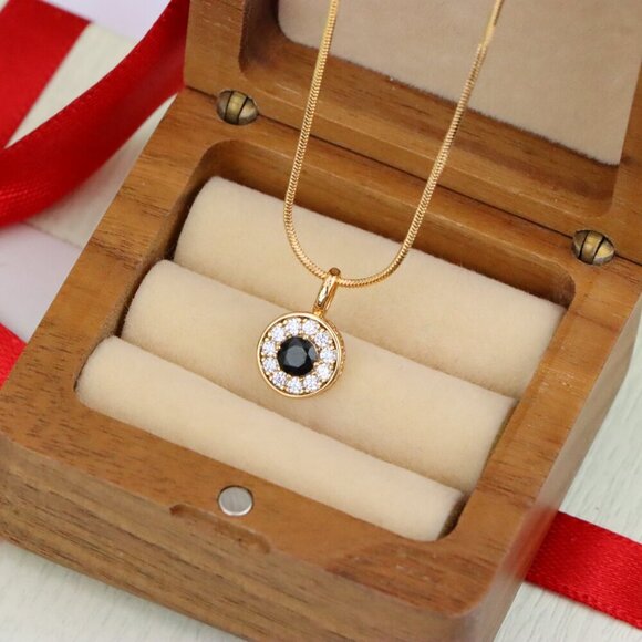 "Black Center Round Pendant in Rose Gold with Crystal Halo, XPPT1595 - Picture 7 of 13